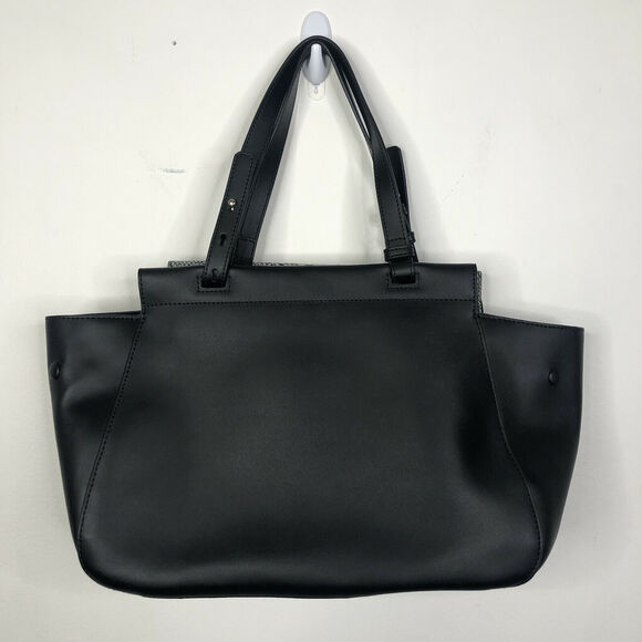 H by Halston Black Gray Smooth Leather Satchel with Snake Embossed Flap - Picture 3 of 11